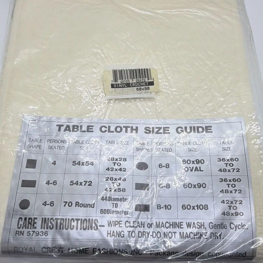 Vintage Royal Crest Tablecloth New Crochet Style Vinyl White Rectangular 60”x90”